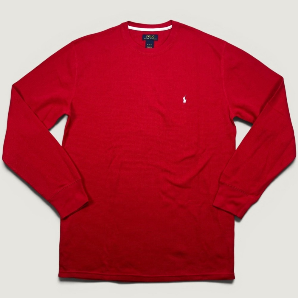 Polo Ralph Lauren Men XL Thermal Shirt Red Long Sleeve Waffle Knit Crewneck